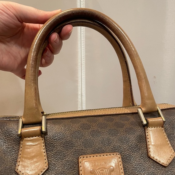 Used Celine Macadam Beige Brown Leather VTG Boston Satchel Bag Purse Authentic! - Picture 3 of 16